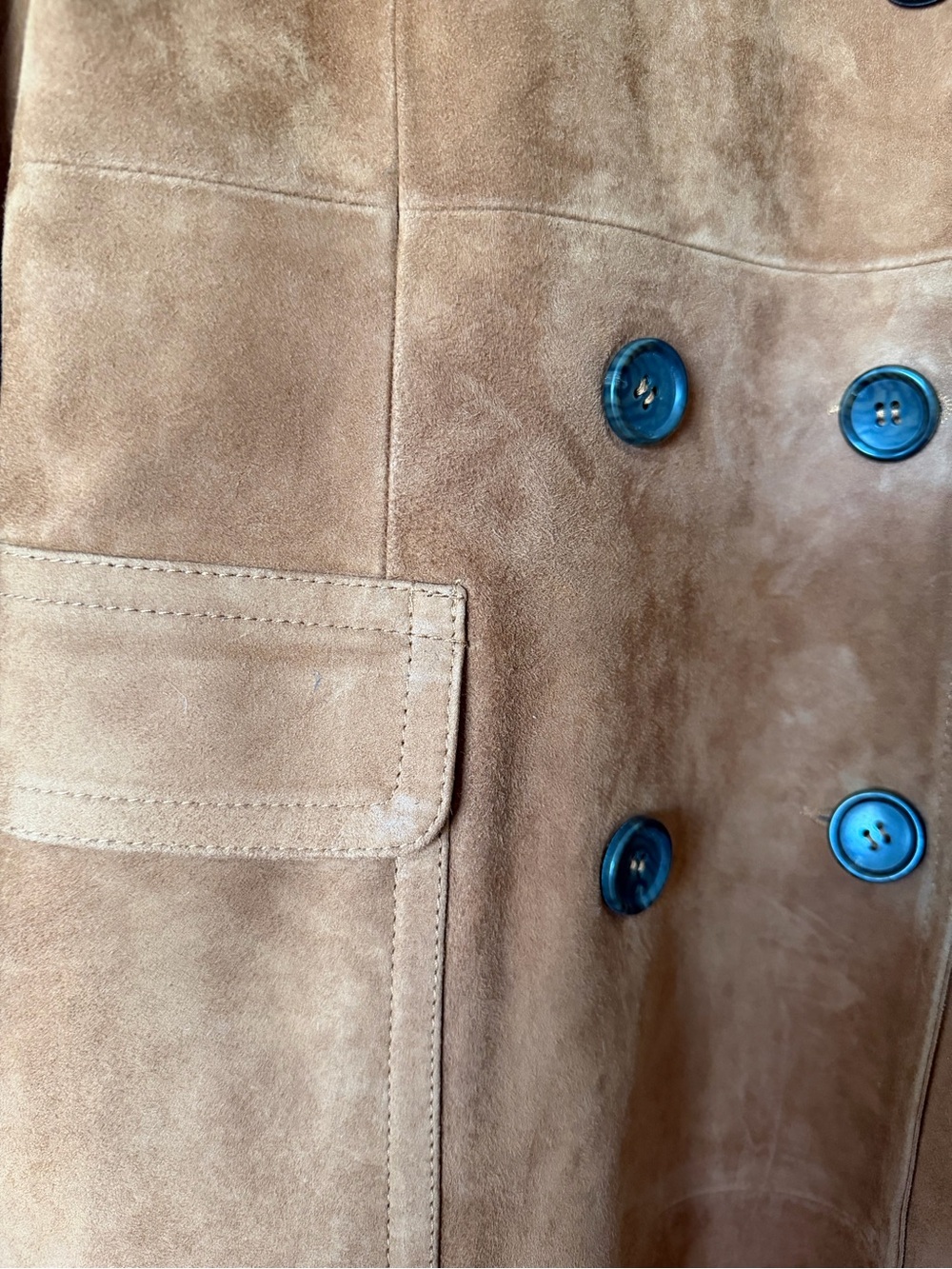 Talbots Brown Suede Double-Breasted Trench Coat - Picture 10 of 15